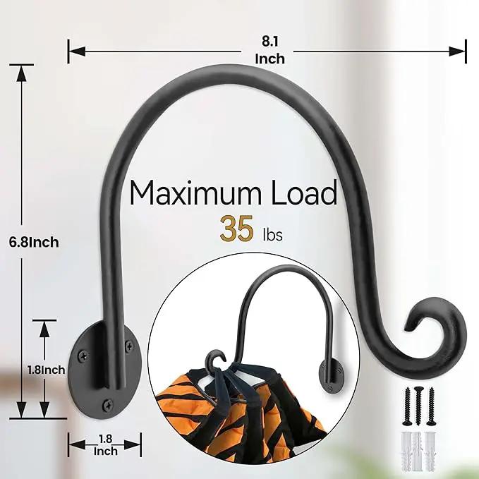 AJART Hanging Plant Hanger Outdoor: Bird Feeder Wall Hooks - 8 Inch Plant Bracket Hook for Hanging Flower Baskets 2 Pieces by GreenHaven Gardens