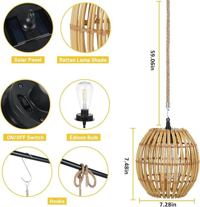 Hanging Solar Lantern Outdoor Waterproof, IP44 Boho Rattan Solar Hanging Light, Large Solar Lantern for Porch Yard Pathway Garden Decor(Bulb Included) by GreenHaven Gardens