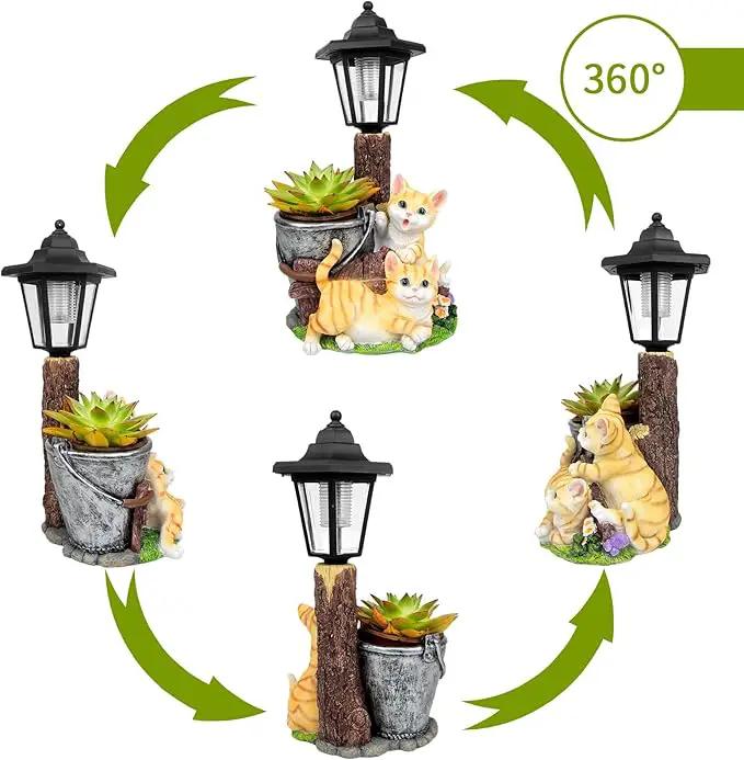 Solar Cat Outdoor Statues, Garden Sculptures with Flowerpot Decor & Solar Lantern for Yard Art Lawn Ornaments Porch Patio Balcony - Idea Gifts for Women Mom Grandma by GreenHaven Gardens