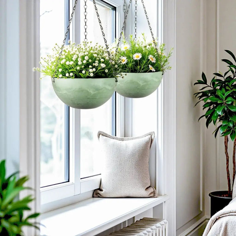Marble Pattern 10 Inch Hanging Planter for Indoor Outdoor Plants, 2 Pack Hanging Planter Basket for Garden Home Decor Use (Green) by GreenHaven Gardens
