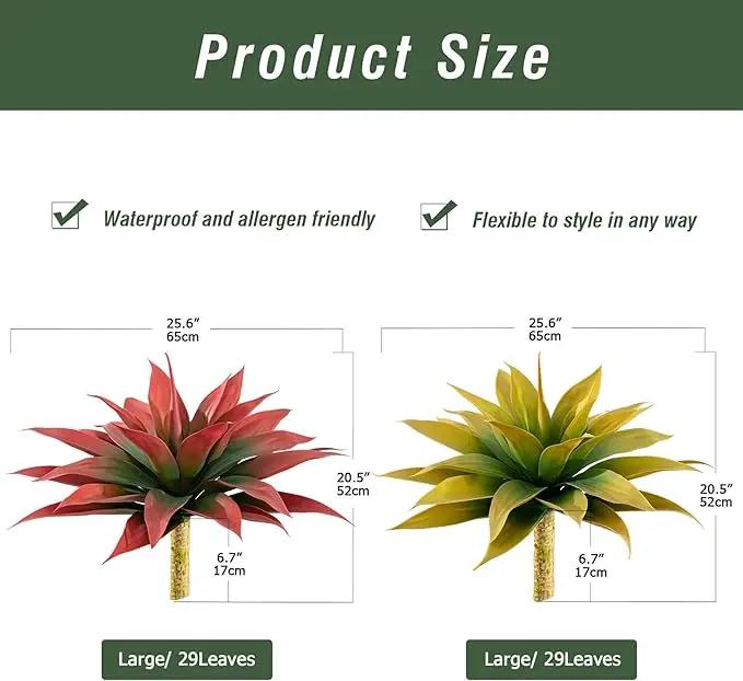 Artificial Agave Plants,Large UV Resistant Fake Agave Planters for Indoor and Outdoor Decorating Artificial Plants for Outdoors Fake Plants 2Pack, 28" Red by GreenHaven Gardens