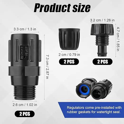 2 Sets Drip Irrigation Pressure Regulator 25PSI & Faucet Adapter Kit, 3/4" Hose Thread Water Pressure Regulator 1/2" Drip Irrigation Tubing Adapter for Drip Irrigation System by GreenHaven Gardens