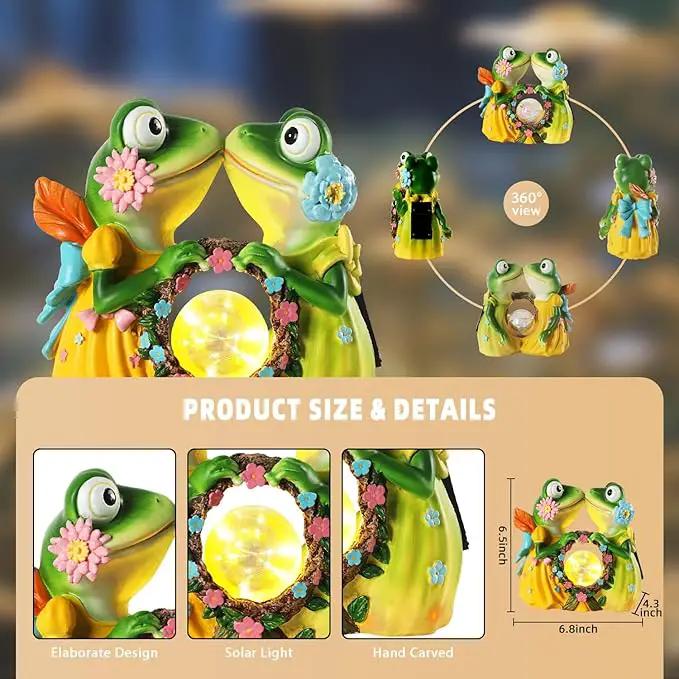 Solar Garden Decor Statue 6.5" Resin Kissing Frog Figurines with Glass Ball Waterproof Frog Decor for Outside Yard Patio Porch Decoration Gift for Mom Grandma Wife by GreenHaven Gardens