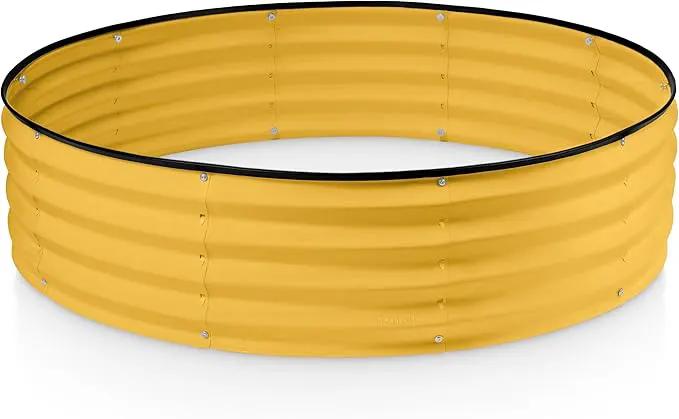 Round Galvanized Raised Garden Bed // 4×4×1 ft Galvanized Raised Garden Beds Outdoor for Gardening, Vegetables, Flowers // Patented Tool-Free Design Round Planter (Yellow) by GreenHaven Gardens