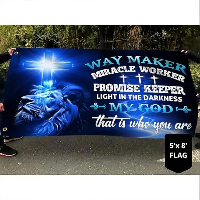 American Flag-Jesus Christ Grommet Flag Way Maker Miracle Worker DDH1349GF, 3x5 ft., No Flag Pole Rings-USA Heavy Duty Flags Canvas Cotton-Durable Indoor Outdoor Flag by GreenHaven Gardens