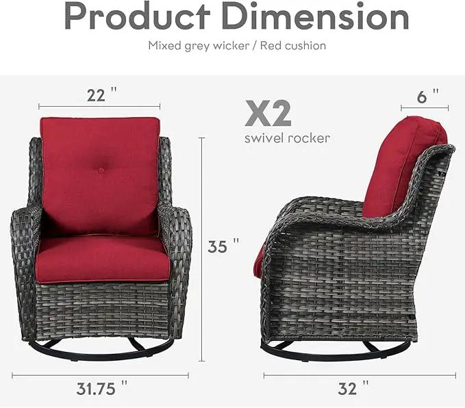 Outdoor Swivel Rcoker Wicker Chairs - Swivel Patio Chairs Set of 2 Patio Furniture Sets with Covered Cushion for Porch Deck Balcony Backyard, Red by GreenHaven Gardens