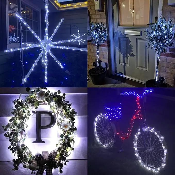 QITONG 4 Pack White Solar Fairy Lights, Each 33ft 100 LED String Light Outdoor Waterproof, 8 Modes Silver Wire Solar Twinkle Lights by GreenHaven Gardens