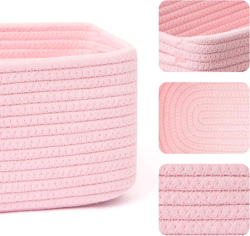 Small Storage Baskets for Organizing | Closet Organizer Bins | Shelf Toy Basket | Woven Rope Baskets | Cube Decorative Box | Shallow Basket | 13x8.5x5.1” | 3 Packs Light Pink by GreenHaven Gardens