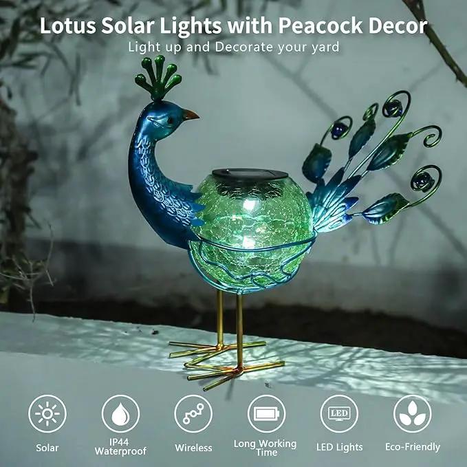 Solar Lantern Outdoor Decorative Waterproof LED Solar Lights Peacock Tabletop Lamp for Outdoor Patio Garden by GreenHaven Gardens