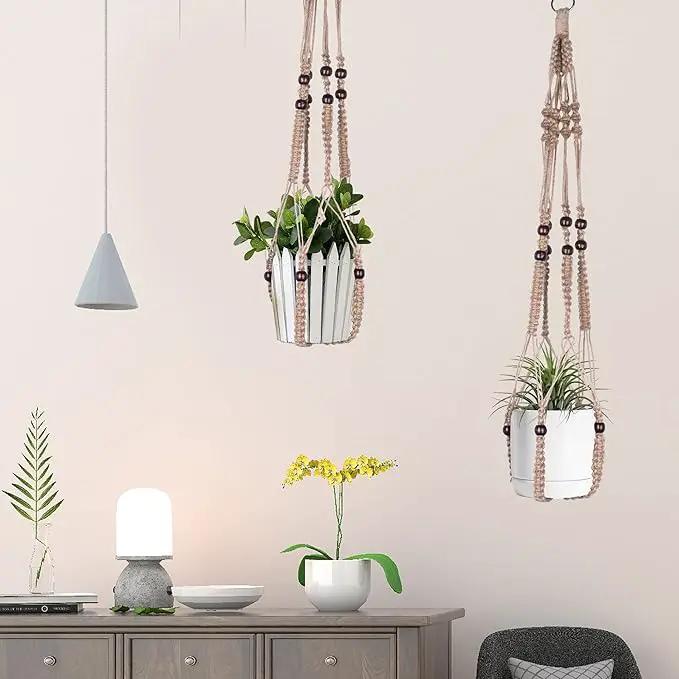 Macrame Plant Hanger Indoor Hanging with Wood Beads Macrame Planters No Tassel for Indoor Outdoor Boho Home Decor 35 Inch(Brown, 2) by GreenHaven Gardens