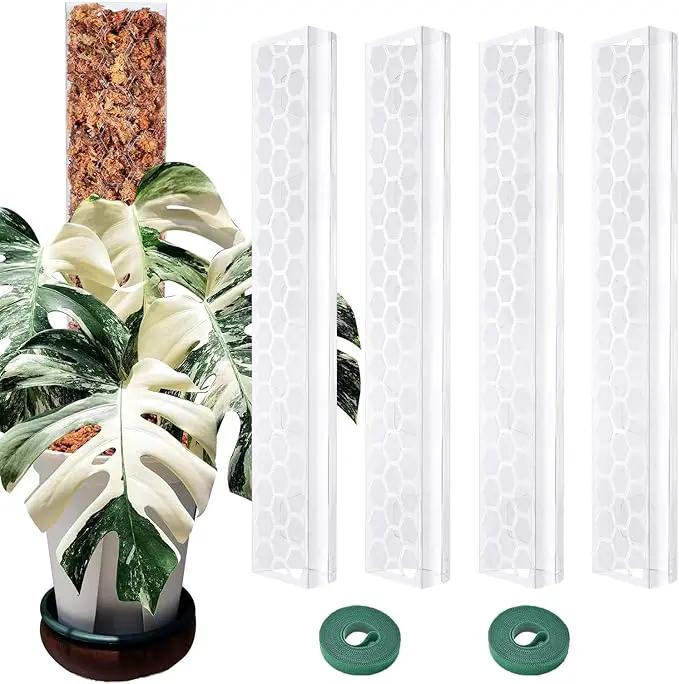 4 Pcs 17 Inch Plastic Moss Pole for Plants Monstera, Stackable Plant Support for Indoor Climbing Plants, Clear Plant Poles with 2pcs Garden Ties Work with Sphagnum Moss by GreenHaven Gardens