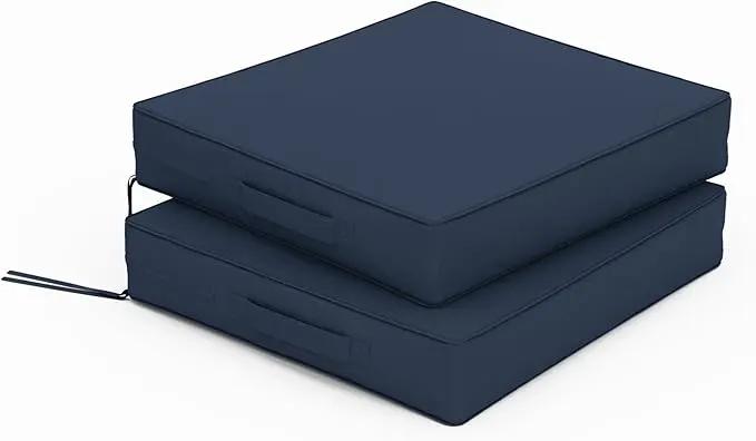 Patio Chair Cushions 17 X 16 X 3 Inch Waterproof Outdoor Seat Cushions for Patio Furniture, Outdoor Sofa Couch Pads with Ties & Handle, Set of 2, Navy Blue by GreenHaven Gardens