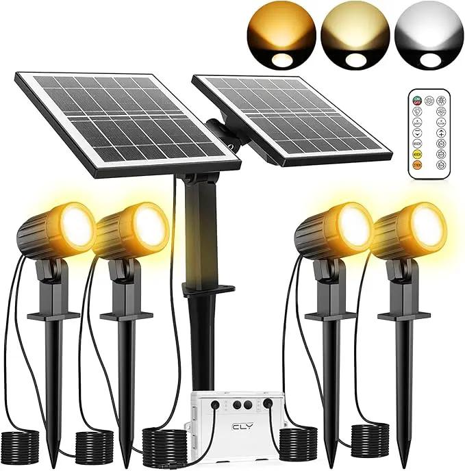 CLY Solar Landscape Spotlights, Solar Landscape Lights Outdoor IP66 Waterproof, Remote Control 2Modes 3Brightness Adjustable 2700-6500K Auto On/Off 14M Cable for Garden Pathway Trees Flag 4 in 1 by GreenHaven Gardens