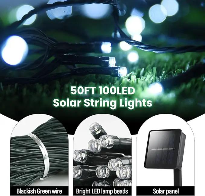 Solar String Lights 2 Pack 100ft Outdoor Waterproof 200 Led Fairy Lights 8 Modes - Ideal for Garden, Courtyards, Trees (Cool White) by GreenHaven Gardens