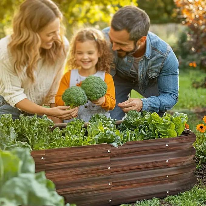5x3x1ft Oval Galvanized Raised Garden Bed Outdoor 9-in-1 Large Metal Modular Planter Box Raised Beds for Gardening,Vegetables,Fruits,Flowers & Herbs (Brown) by GreenHaven Gardens