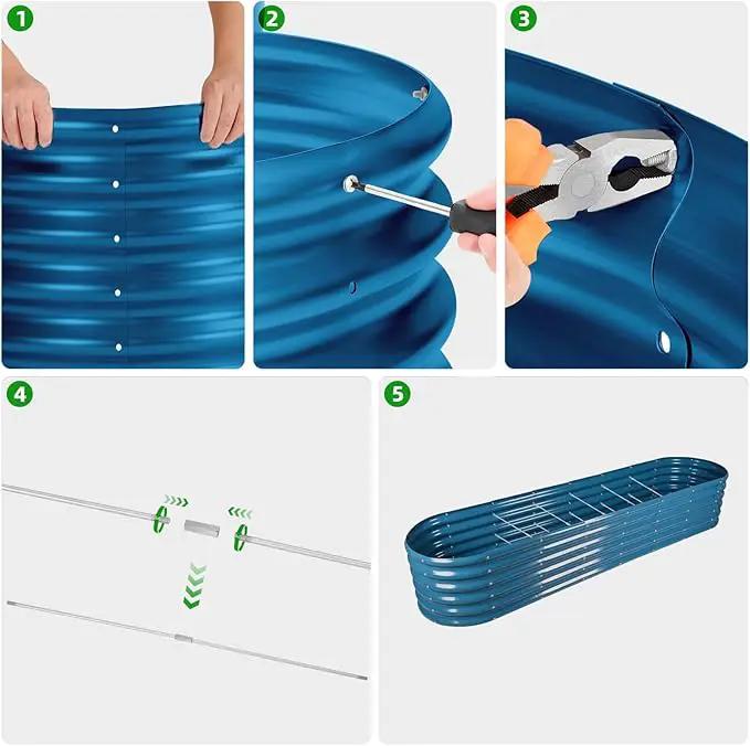 Land Guard 8×2×1.5ft Galvanized Raised Garden Bed Kit, Raised Garden Boxes Outdoor, Oval Metal Raised Garden Beds for Vegetables, Blue by GreenHaven Gardens