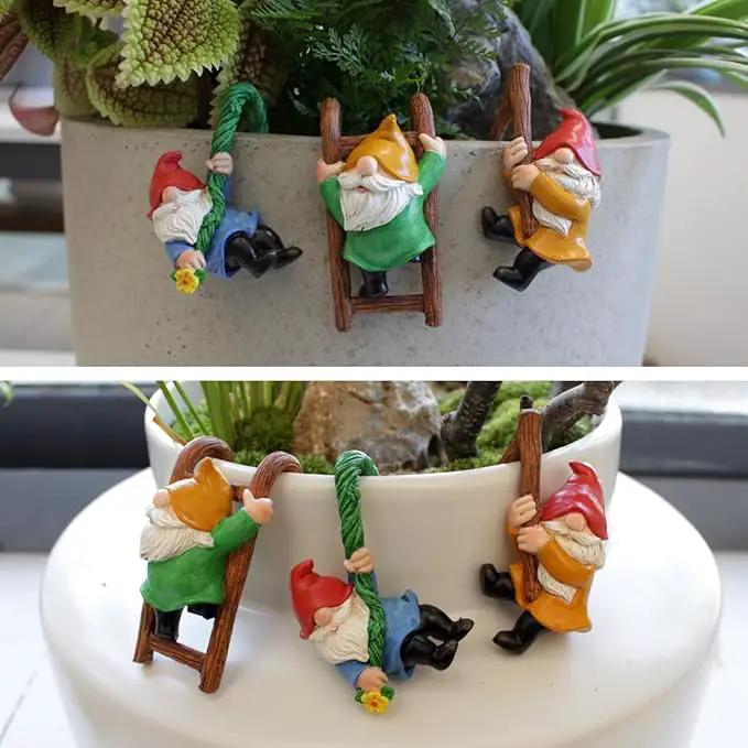 Set of 3 Cute Climbing Gnome Figurines Flower Pot Hugger, Resin Hanging Gnomes Statue Outdoor Decor Fence Ornaments for Patio Lawn Garden Yard by GreenHaven Gardens