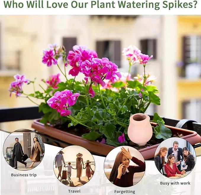 WILDKEN Terracotta Watering Spikes, 4 Pack Tulip Shaped Plant Watering Globes Vacation Self-Watering Planters Devices for Indoor and Outdoor Plants by GreenHaven Gardens