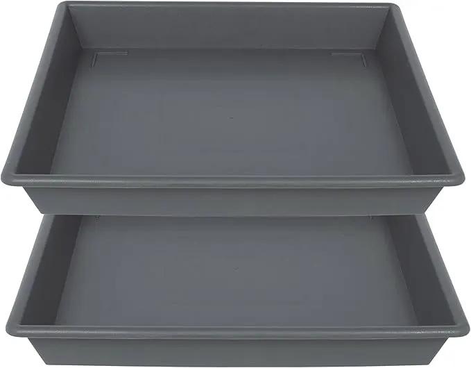 Square Plant Saucer 16 Inch 2 Pack, Plant Stand Plant Trays for Pots Heavy Duty Gray Plastic Plant Saucers for Indoors Outdoors, Flower Pot No Holes Plant Lover Gardening Gifts by GreenHaven Gardens