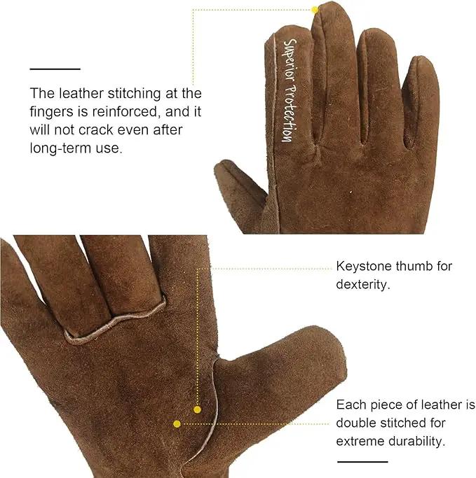 12 Pairs Bulk Leather Work Gloves for Men or Women for Gardening, Construction, Truck, Driving, Farm, Ranch, Woodworker, Soft, Cowhide Thickened, Water Resistant, Brown, Medium by GreenHaven Gardens