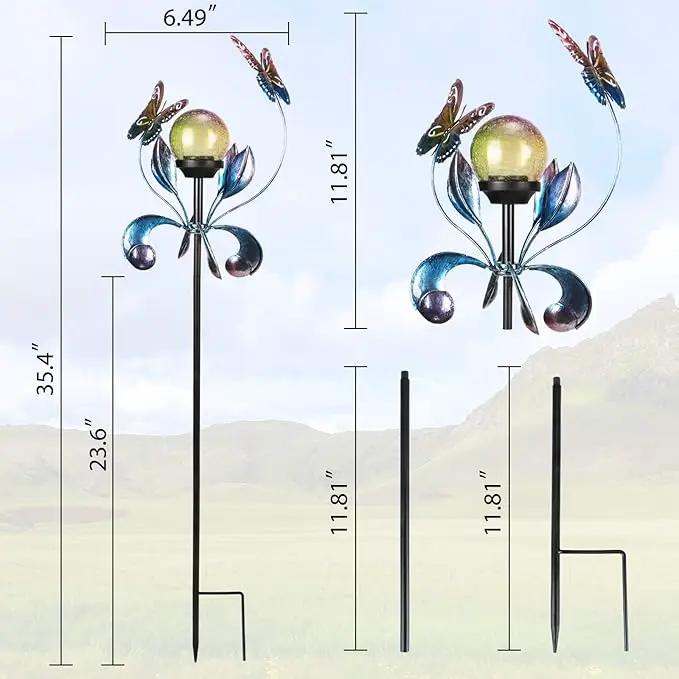 VCUTEKA Solar Lights Outdoor Metal Garden Stake Waterproof Crackle Glass Globe Garden Decor Butterfly for Pathway, Lawn, Patio, Yard by GreenHaven Gardens
