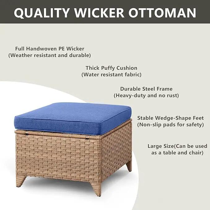 Outdoor Wicker Patio Furniture Set - 5 Piece Rattan Patio Conversation Set with 2 Rocking Swivel Chairs,2 Ottomans and 1 Loveseat for Porch Deck Backyard Garden(Yellow/Blue) by GreenHaven Gardens