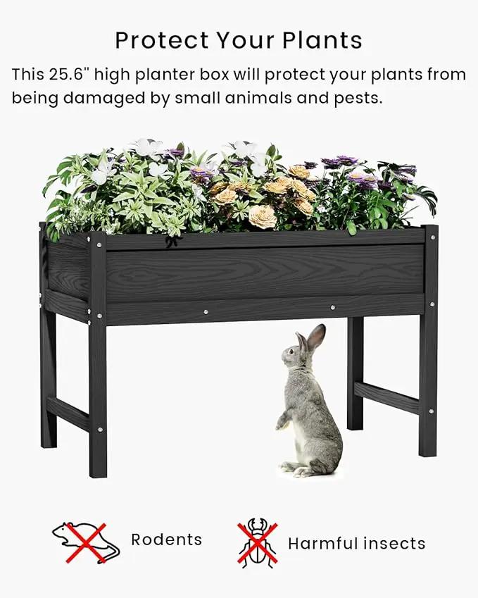HDPE Raised Garden Bed with Legs, Outdoor Weather-Resistant Elevated Planter Box Stand for Seeds, Herbs, Flowers, Vegetables (Black) by GreenHaven Gardens