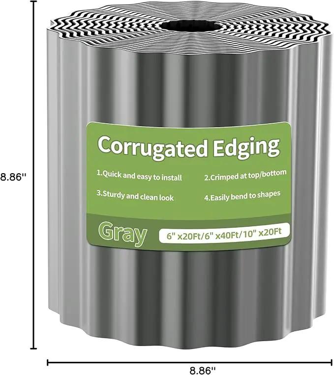 Corrugated Metal Garden Edging, 6"×40Ft Durable Landscape Border for Garden, Lawn, Flower Beds and Paver Edging (Gun Silver)