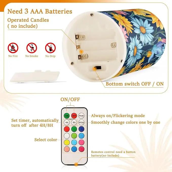 Flickering Flameless Candles, Daisy Flowers Botanical LED Candles with Remote Timer, Set of 2 Battery Operated Candle for Valentine Wedding Birthday by GreenHaven Gardens