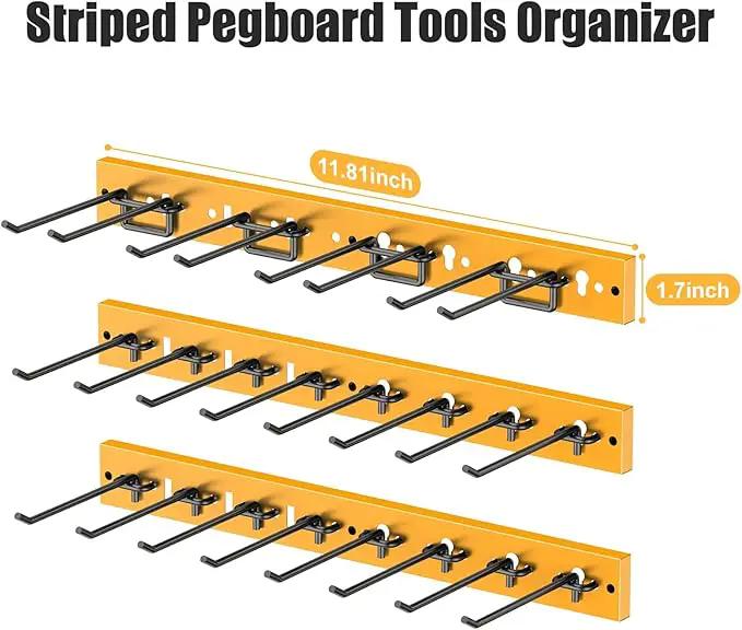 CCCEI 3 Modular Pegboard Strip Storage, Metal Peg Slat Wall Mount for Garage, Basement, Garden, Laundry Room Organization. Flexible Tool Organizer for Rake, Shovels, Crafting. Gifts for Men, Yellow. by GreenHaven Gardens