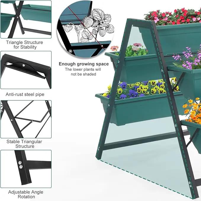 Outvita Green Raised Garden Planter Bed, Tiered Planter Stand with 5 Boxes, Vertical Raised Garden Bed for Herbs, Flowers, Vegetables in Patio Balcony Indoor Outdoor by GreenHaven Gardens