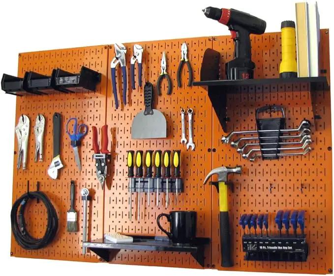 Wall Control 4 ft Metal Pegboard Standard Tool Storage Kit with Orange Toolboard and Black Accessories by GreenHaven Gardens