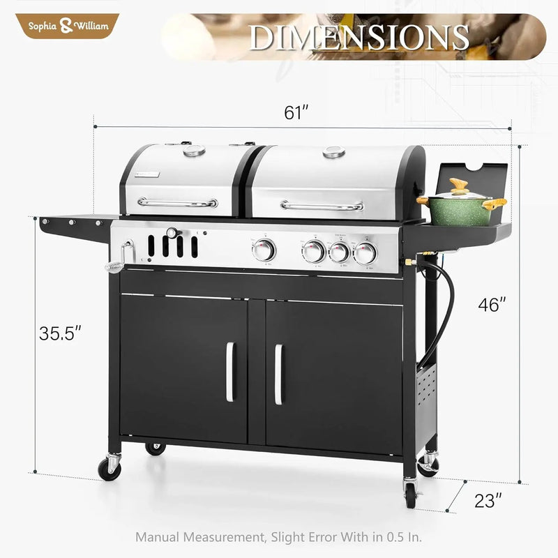 Sophia & William Charcoal and Propane Gas Grill Combo with Side Burner & Porcelain-Enameled Cast Iron Grate, Dual Fuel BBQ Grill for Outdoor, Barbecue Grill, 690 SQIN Cooking Area by GreenHaven Gardens