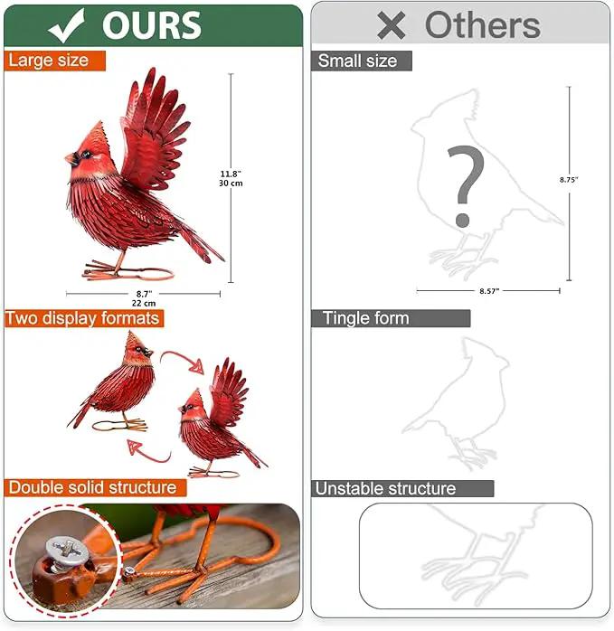 Nacome Cardinal Garden Decor Metal Yard: Art Outdoor Sculptures & Statues Large Red Bird Ornaments for Patio Balcony Front Backyard - Gifts for Grandma Mom by GreenHaven Gardens