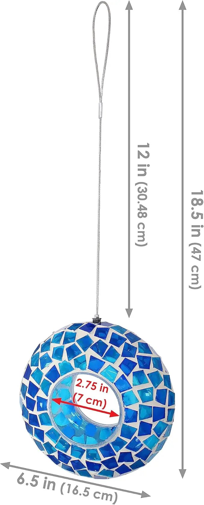 Sunnydaze 6-Inch Glass Mosaic Hanging Bird Feeder for Outdoors - Fly-Through Wild Bird Feeder - Blue Mosaic by GreenHaven Gardens