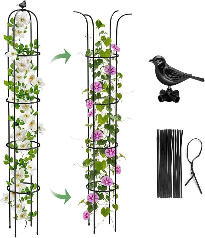 Garden Obelisk Trellis for Climbing Plants Outdoor 6.2 Ft Rose Bush Round Trellis for Pots Rustproof Metal Plant Flower Trellises for Clematis Vine Jasmine Support Outdoor Indoor (Black, 6.2ft) by GreenHaven Gardens
