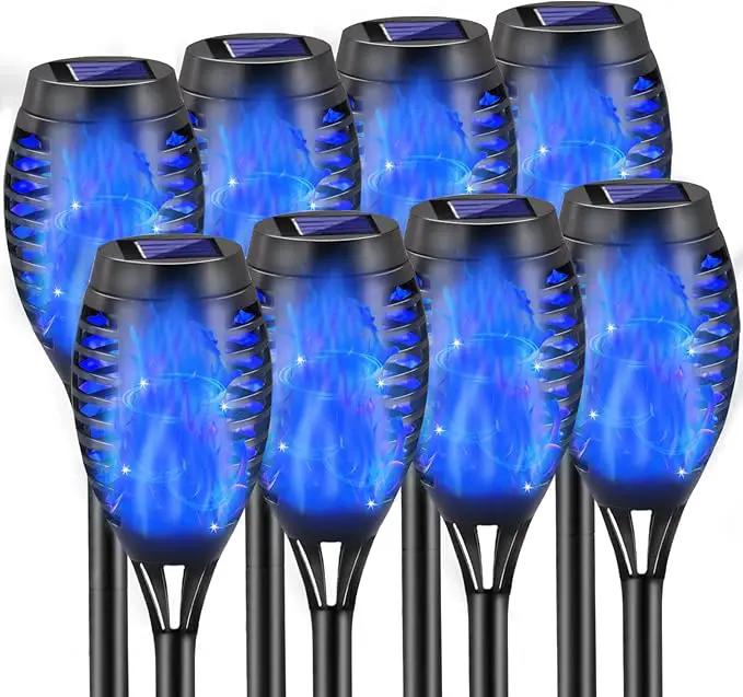 Blue Solar Lights, Halloween Decorations Outdoor 8 Pack Solar Torch Lights with Flickering Flame, 12 LED Mini Tiki Torches Waterproof for Landscape Pathway Dusk to Dawn Auto On/Off by GreenHaven Gardens