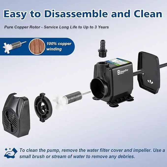 Submersible Water Pump, 800GPH 60W Ultra Quiet Fountain Pump (3000L/H), with 4 Nozzles 10ft High Lift for Aquarium, Fish Tank, Pond, Waterfall, Outdoor, Statuary, Hydroponics by GreenHaven Gardens
