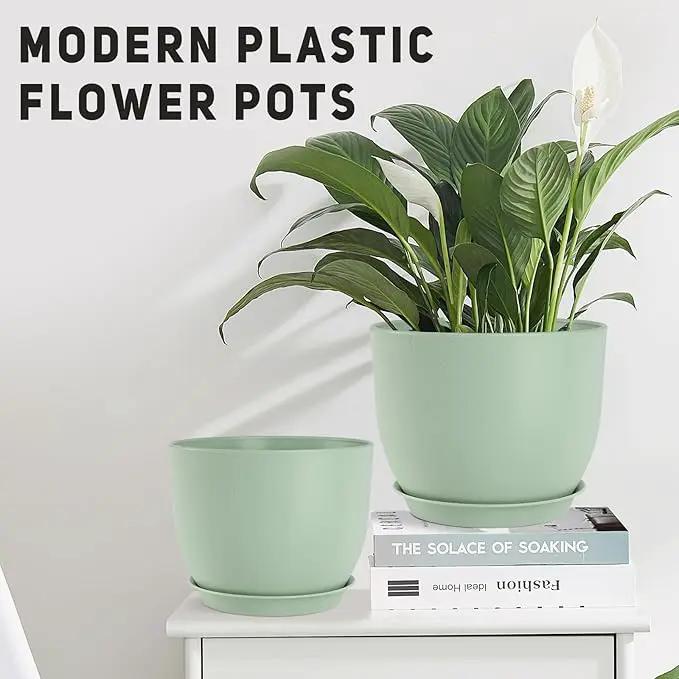 Plant Pots 10/9/8/7.5/7 inch Flower Pots with Multi Mesh Drainage Holes, Planters for Indoor Outdoor Garden Plants and Flowers. (Green) by GreenHaven Gardens