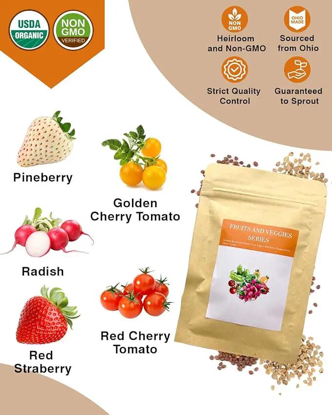 Red Strawberry and Pineberry Seed Pod Kit for AeroGarden, idoo, Ahopegarden, MUFGA with Strawberry, Pineberry, Radish, Red/Golden Harvest Cherry Tomato - Compatible with All Hydroponics (12-Pod) by GreenHaven Gardens