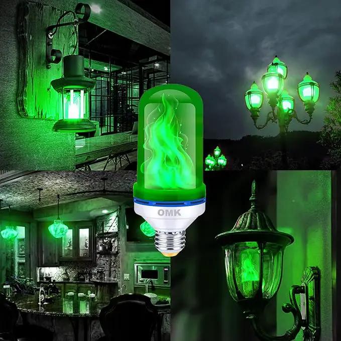 OMK - Christmas Decorations LED Flame Effect Light Bulbs - Upgraded 4 Modes Green Fire Simulated Lamps - Holiday/Christmas Gifts/Indoor/Outdoor Decoration Lights (2Pack) by GreenHaven Gardens