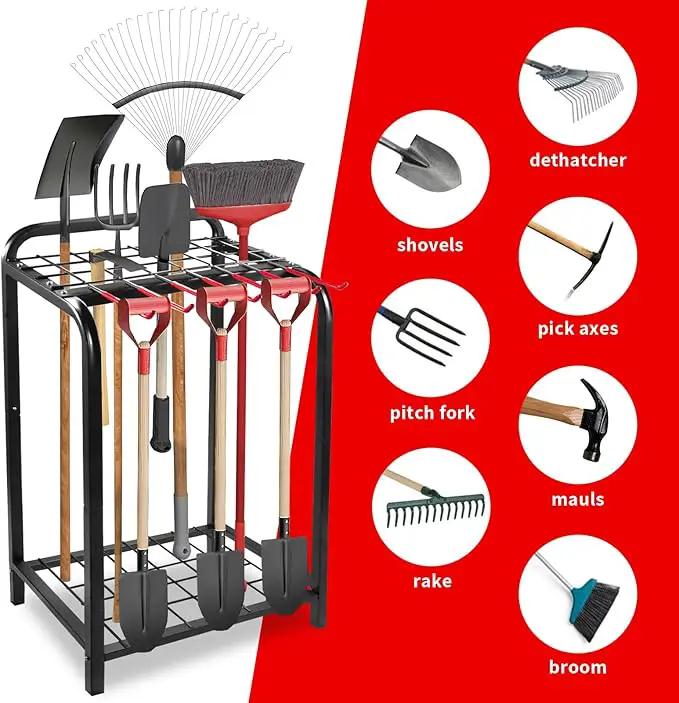 Trieez Garden Tool Organizer for Garage, Yard Tool Organizer with Hooks for Garage Organization and Storage - Sturdy Yard Tool Holder, Tool Rack for Shed, Outdoor, Tool Stand by GreenHaven Gardens