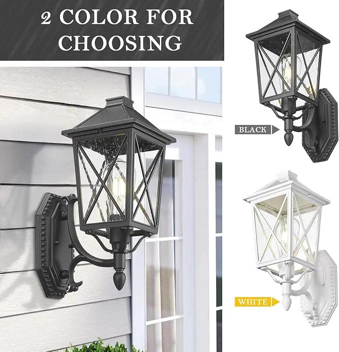 Darkaway Outdoor Wall Light Fixture,2pcs Outside Porch Lights Wall Mounted Seeded Glass Exterior Waterproof Lantern Modern E26 Socket Wall Sconce Lighting for Front Door Yard Patio