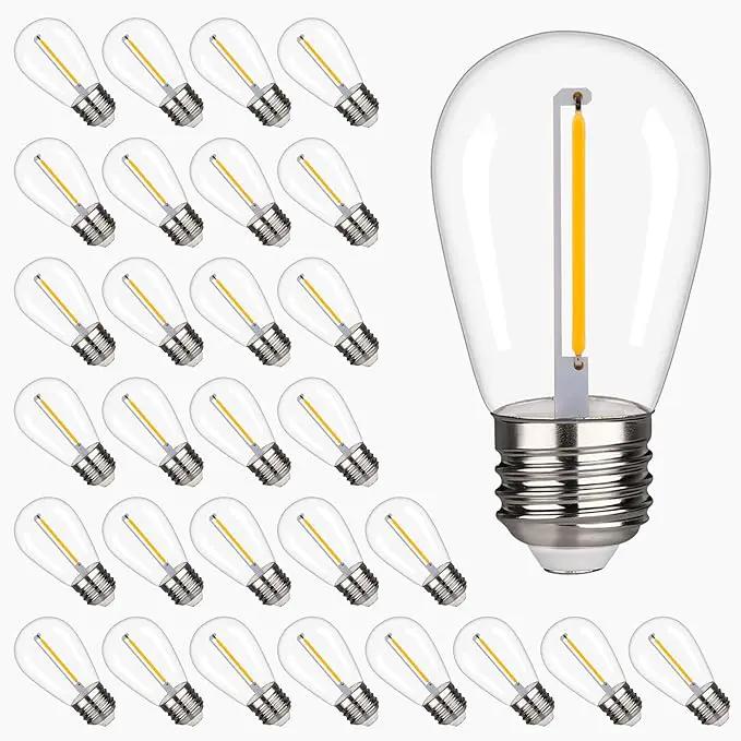 S14 Replacement LED Light Bulbs, Shatterproof & Waterproof 1W S14 LED Bulbs, E26 Base Patio Edison LED Light Bulbs for Outdoor String Lights , Warm White 2200K Plastic 70ML Non-Dimmable 30 Pack by GreenHaven Gardens
