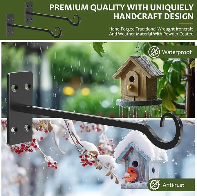 Heavy Duty Plant Hangers Outdoor- Hand-Forged Hanging Plant Brackets - 2 Pack 12 Inch Black Wrought Iron Wall Plant Hooks for Hanging Plants, Lanterns, Bird Feeders by GreenHaven Gardens