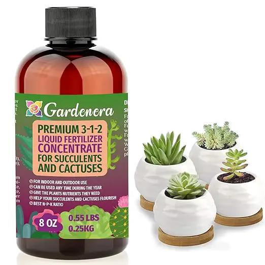 Premium Liquid Succulent Plant Fertilizer - 3-1-2 Concentrate for Indoor Plants and Flowers by Gardenera | Organic Plant Food for Succulents - 8oz by GreenHaven Gardens