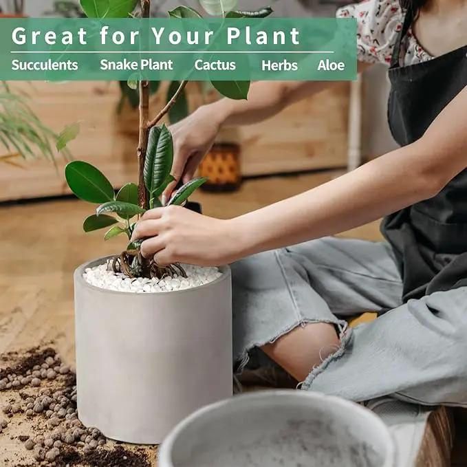 Mozing Cement Plant Pots Indoor - 4.8 inch Concrete Planter Pot for Planting - Modern Stone Clay Flower Pot with Drainage Hole for Garden, Home, Office Decor, Grey by GreenHaven Gardens