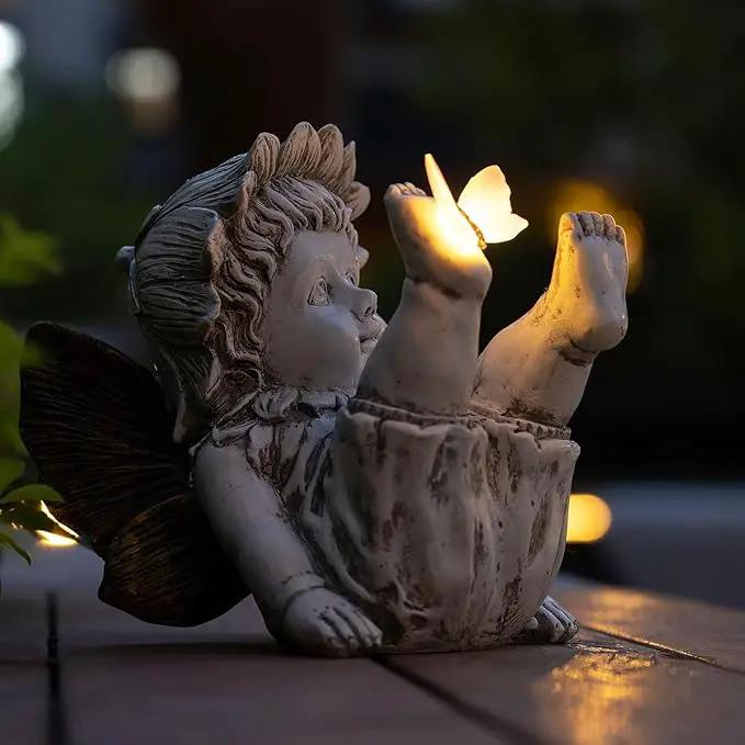 Garden Fairy Outdoor Solar Decor,Fairy Garden,Garden Sculpture,Resin Ornaments for Patio Lawn Yard Porch,Playful Garden Flower Fairy Statues for Outside Angel Gifts,7.91 Inches Tall by GreenHaven Gardens