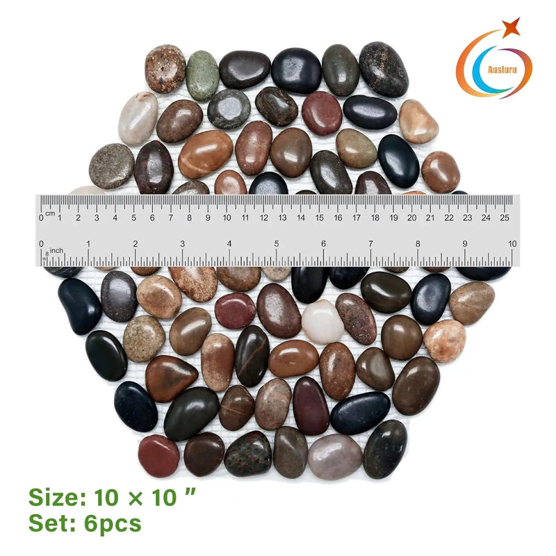 10in River Rock Stepping Stones Set - 6 Pack | Polished Pebble | Long-Lasting PVC Mesh Backing | Perfect for Garden Paths and Lawns Outdoor Landscaping Decoration | Mixed Rhombus by GreenHaven Gardens