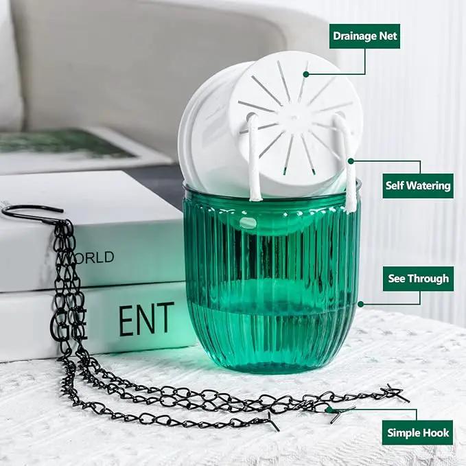 4.5 Inch 2 Pcs Self Watering Hanging Planter Indoor Plant Pots Drainage Holes, Outdoor Small Hanging Planters Flower Pot Basket, Visible Water Level, Plant Hanger Home Decor, Gardening by GreenHaven Gardens